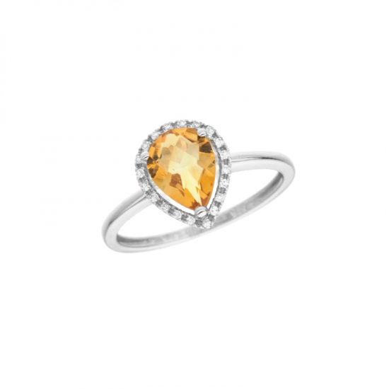 detail Prsten z bílého zlata s citrínem a diamanty