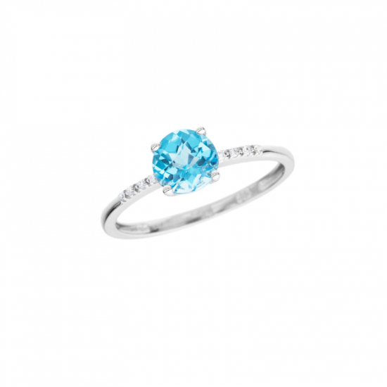 detail Prsten z bílého zlata s modrým topazem a diamanty