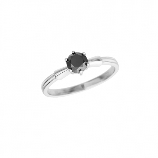 detail Prsten z bílého zlata s černým diamantem