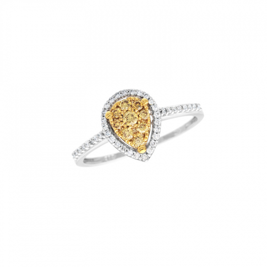 detail Prsten z bílého zlata s bílými a žlutými diamanty