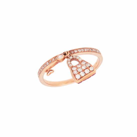 detail Prsten z růžového zlata s diamanty a růžovými safíry