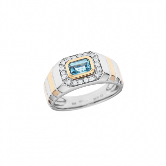 detail Pánský prsten z bílého a žlutého zlata s topazem a diamanty