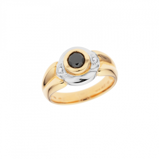 detail Pánský prsten ze žlutého a bílého zlata s černým a bílými diamantemy