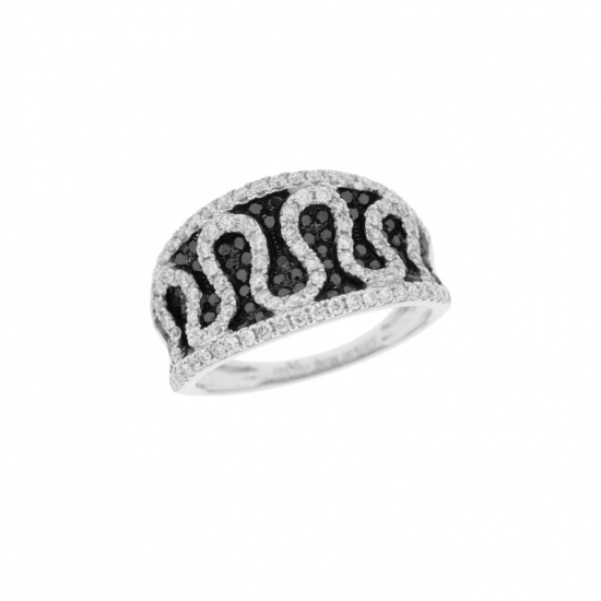 detail Prsten z bílého zlata s bílými a černými diamanty