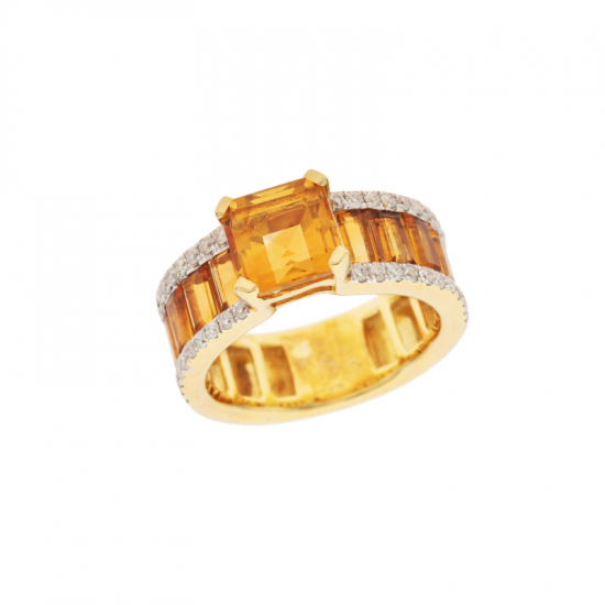 detail Prsten ze žlutého zlata s citríny a diamanty