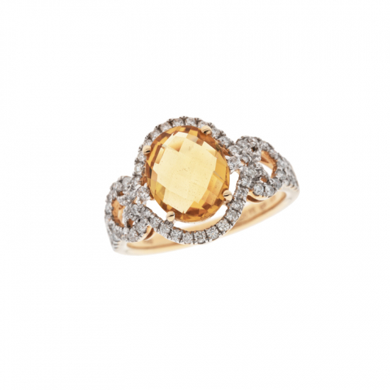 detail Prsten ze žlutého zlata s citrínem a diamanty