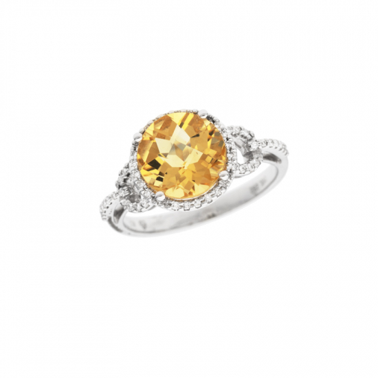 detail Prsten z bílého zlata s citrínem a diamanty