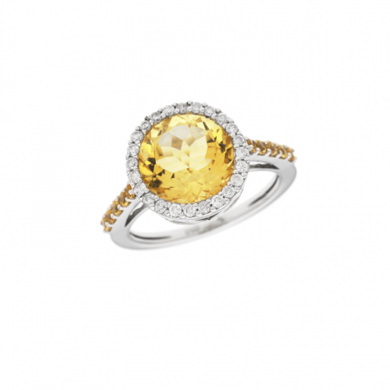 detail Prsten z bílého zlata s citríny a diamanty