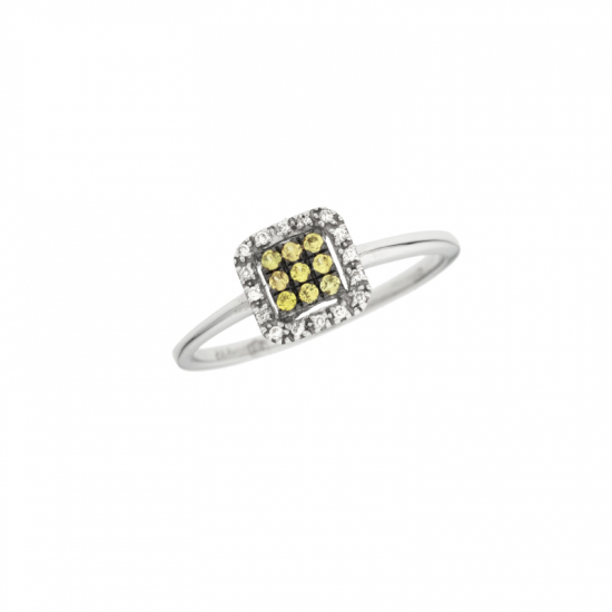 detail Prsten z bílého zlata se žlutými safíry a diamanty