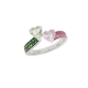 náhled Prsten z bílého zlata se safíry ve tvaru srdce, zelenými granáta a diamanty